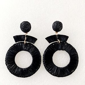 Sun Star Fashion Round Raffia Black Earrings